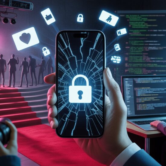 A person holds a smartphone displaying a lock icon, symbolizing security and privacy, highlighting the growing concerns around celebrity leaks and the need for stronger digital protection.