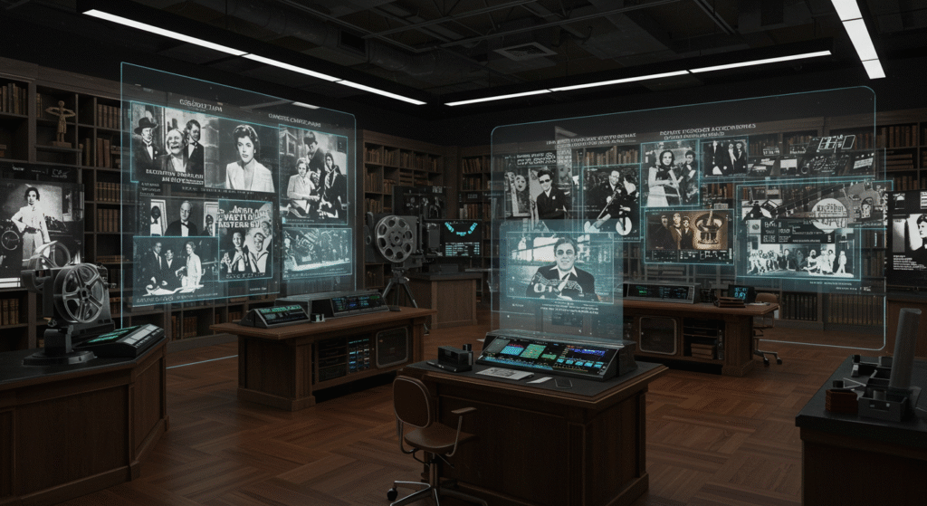 A room filled with numerous framed pictures adorning the walls, creating a vibrant and artistic atmosphere, reminiscent of celebrity movie archives.