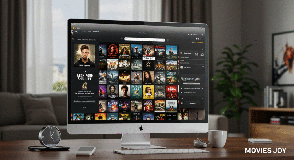 A graphic showcasing the top movie streaming sites of 2020, featuring logos and names of popular platforms like Movies Joy and others.